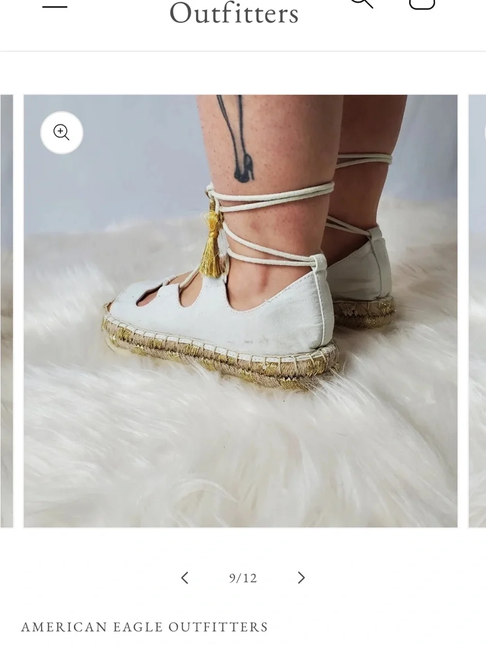 American Eagle White Lace-Up Espadrille Sandals with Gold Tassels - Women